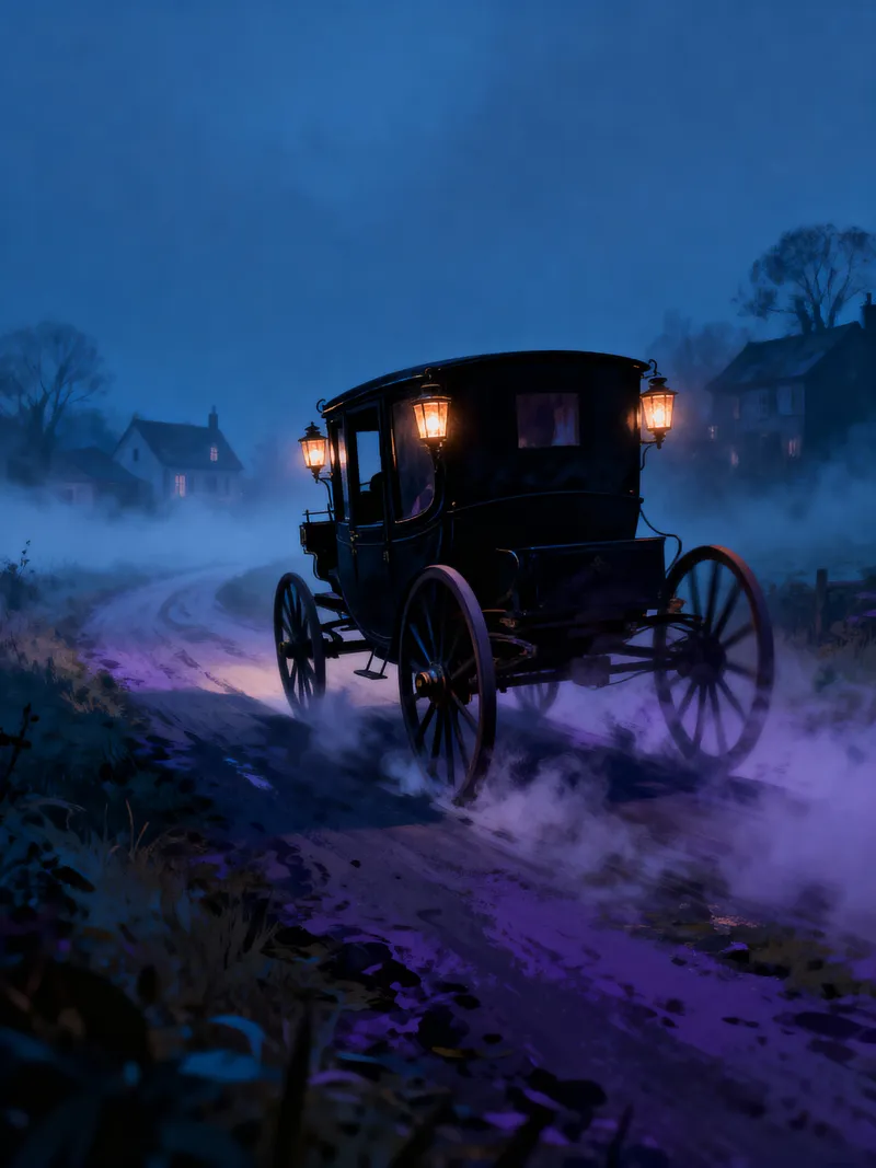 Mystical Night Landscape with Black Carriage