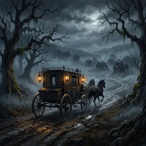 Mystical Night Landscape with Black Carriage