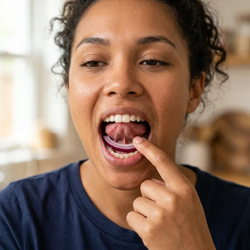 Diverse Human Placing Red Onion Under Tongue | Powerful Image Diverse Human Placing Red Onion Under Tongue | Powerful Image