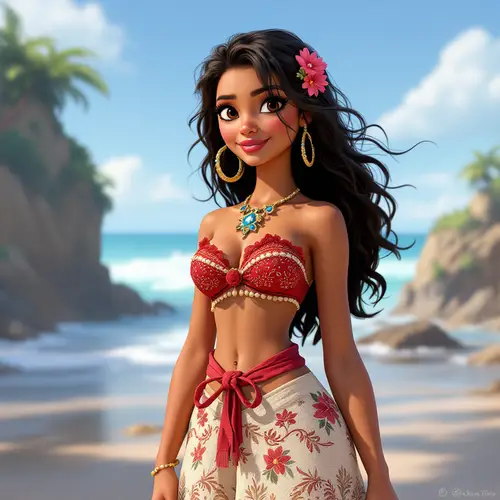 Cute Moana Costume for Curly Brown-Haired Girls