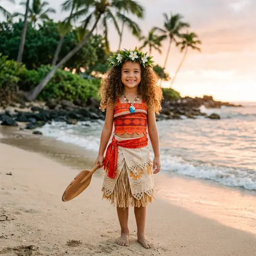 Cute Moana Costume for Curly Brown-Haired Girls