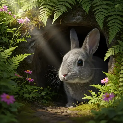 Cute Rabbit Near a Cave - Adorable Wildlife Scene