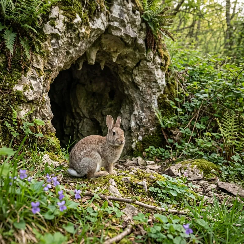Cute Rabbit Near a Cave - Adorable Wildlife Scene