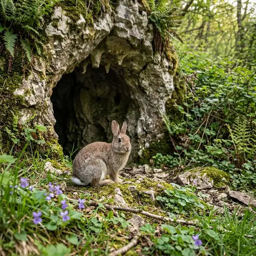 Cute Rabbit Near a Cave - Adorable Wildlife Scene