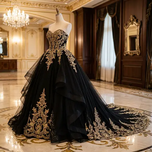 Elegant Gold and Black Ball Gown - Luxury Fashion