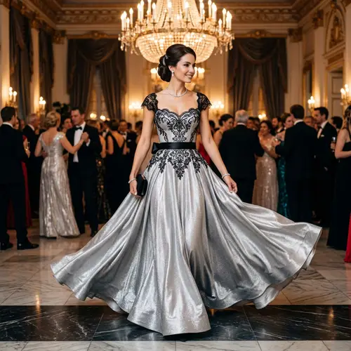 Elegant Silver and Black Ball Gown for Regal Events
