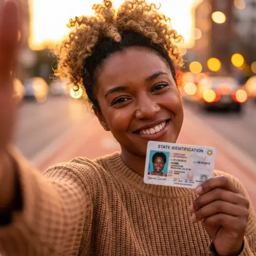 Confident Model Selfie with ID Card | Urban Portrait