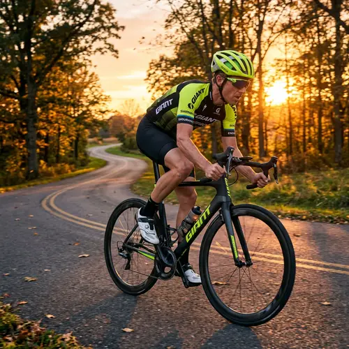 Sleek Cyclist in Neon Helmet Pedaling on Paved Path