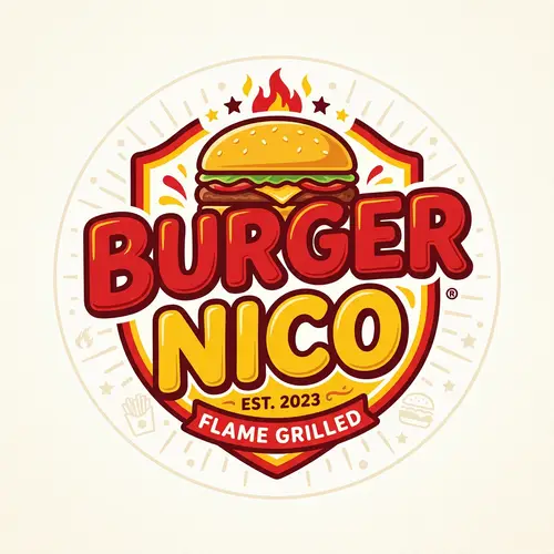 Burger Nico Vector Graphic in Red & Yellow