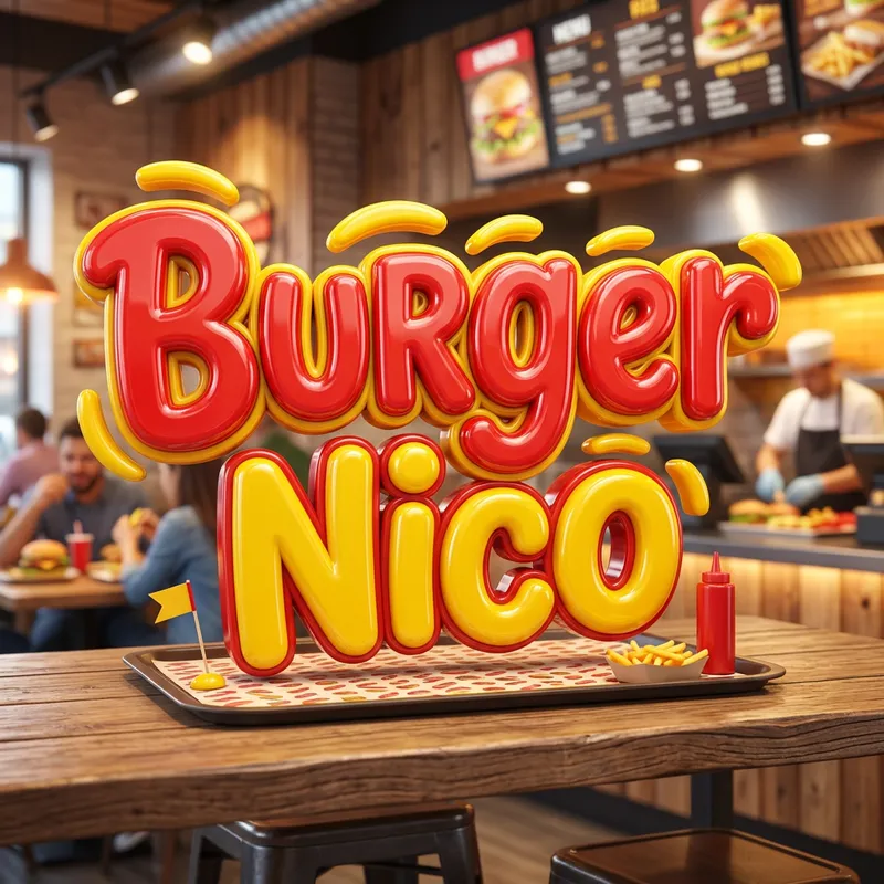 3D Burger Nico in Red & Yellow - Colorful Rendering