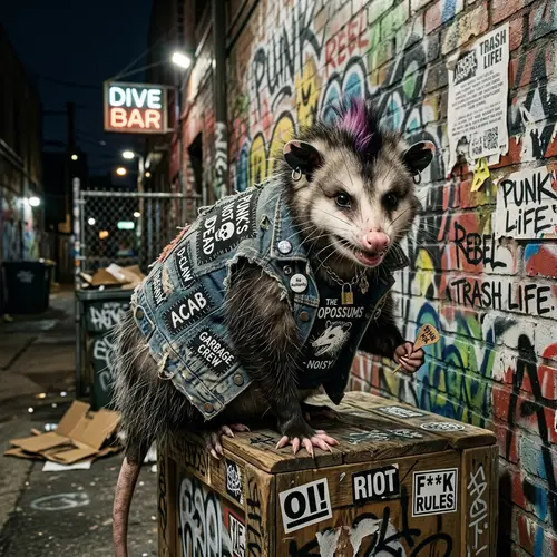 Punk Virginia Opossum in Jean Jacket