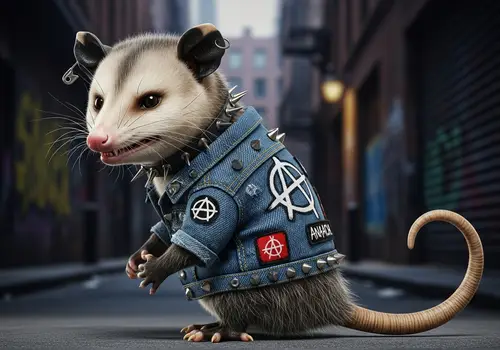 Punk Virginia Opossum in Jean Jacket