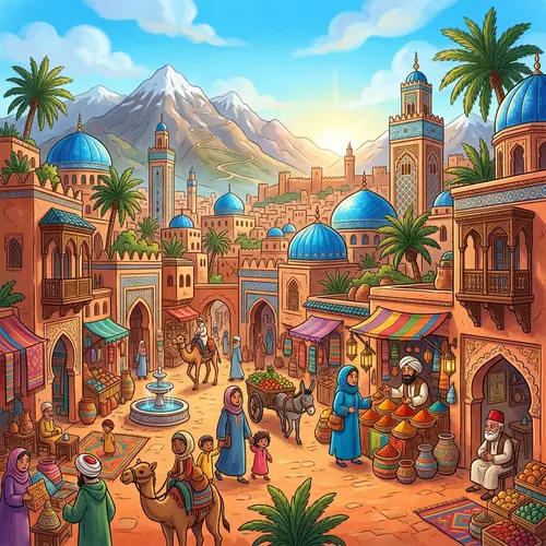 Enchanting Moroccan Cityscape in Cartoonish Style