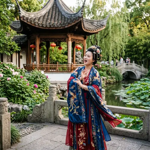Passionate Hanfu Singer in Ancient Oriental Garden
