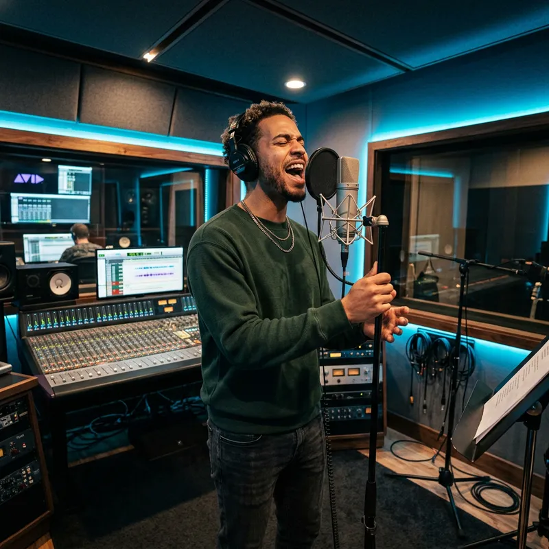 R&B Singer in High-Tech Recording Booth