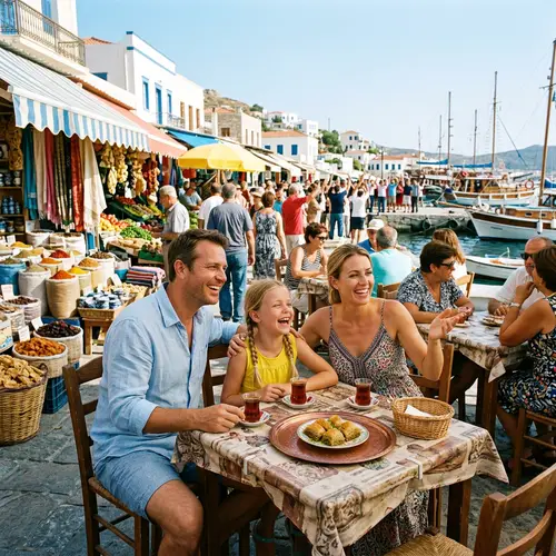 Mediterranean Market Delights: Baklava, Tea, and Joyful Conversations