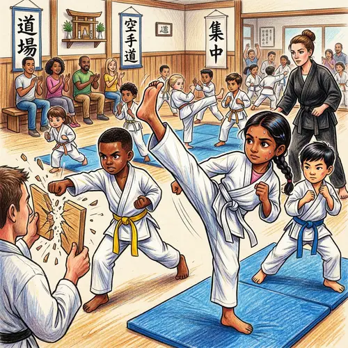 Diverse Children's Karate Class Training | Action-Packed Illustration