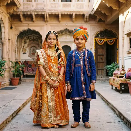 Rajasthani Poshak Girl and Traditional Boy - Cultural Elegance
