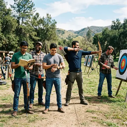 Diverse Men Engaging in Archery - Fun Outdoor Activity