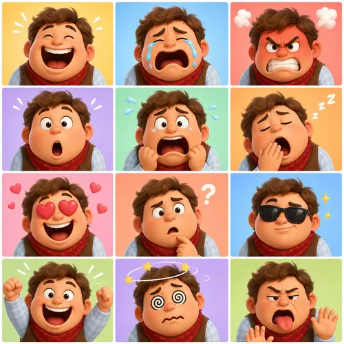 Charming Cartoon Emotions Grid Design