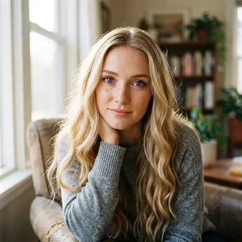 Stunning Girl with Purple Eyes and Blonde Hair