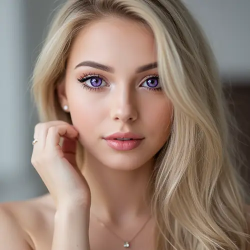 Stunning Girl with Purple Eyes and Blonde Hair