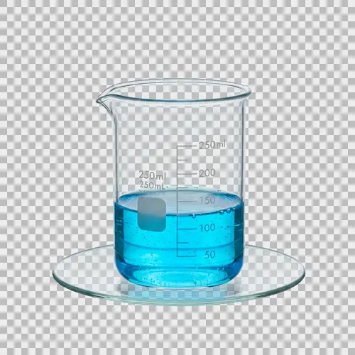 Chemical Glass with Blue Liquid on Transparent Plate