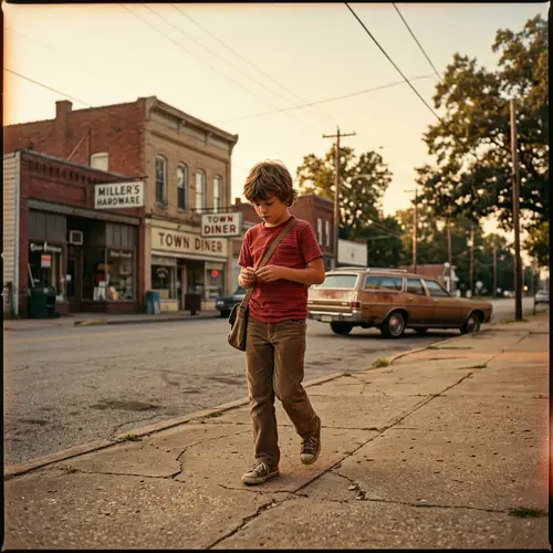 Nostalgic Slice-of-Life Moment Captured in Vintage Town Setting