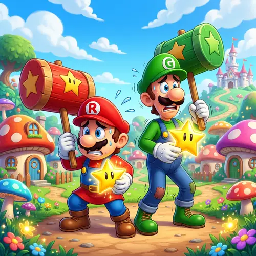 Cartoonish Video Game Styled Brothers Armed for Battle