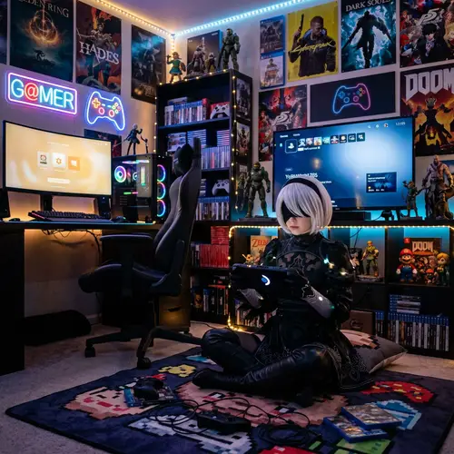 2B from NieR Automata Gaming Scene | Cozy Room Setup