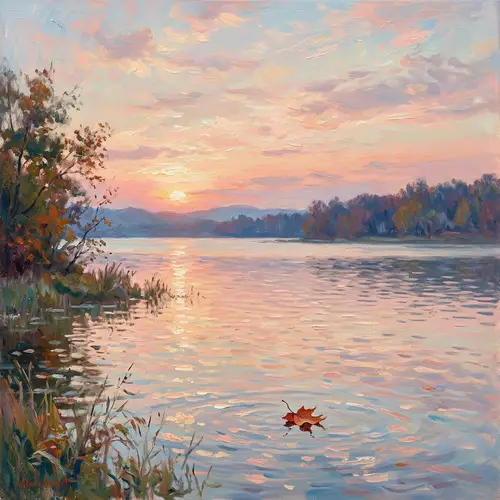 Tranquil Sunset Lake Painting | Impressionism Art