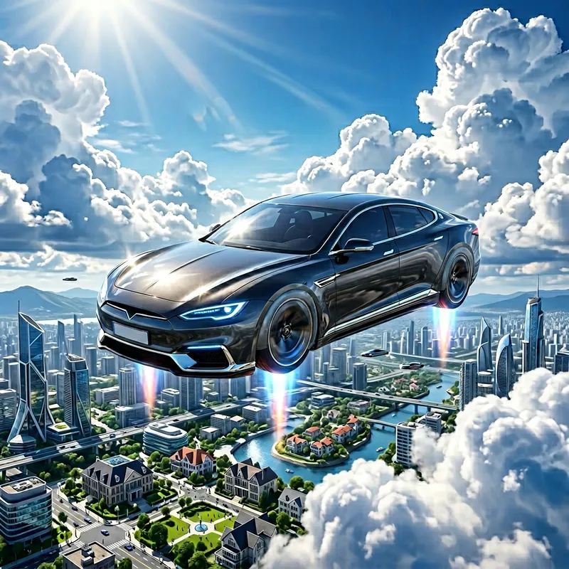 Flying Car Technology - Futuristic Cityscape View Flying Car Technology - Futuristic Cityscape View
