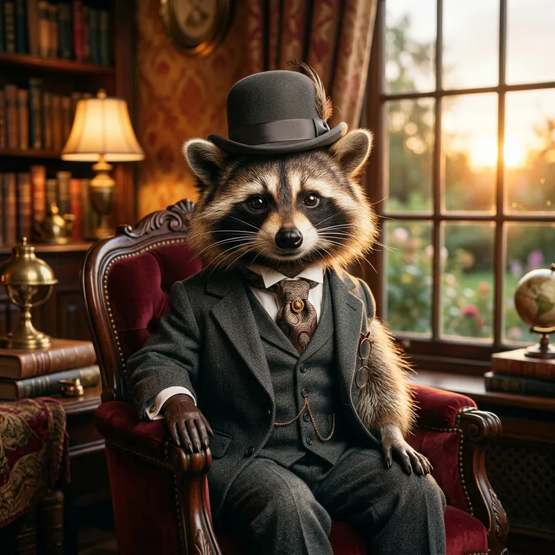 Fancy Raccoon with Vintage Hat | Elegant Wildlife Portrait