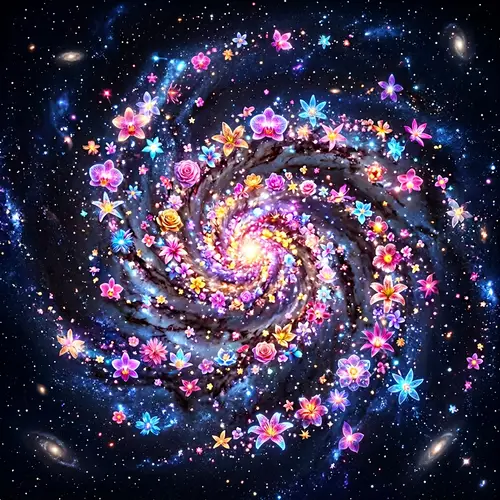 Cosmic Flowers Galaxy - Mesmerizing Celestial Flora Panorama