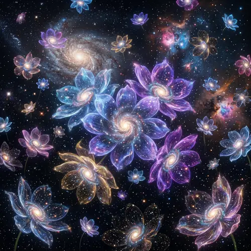 Cosmic Flowers: Ethereal Galactic Blooms in Cosmic Space