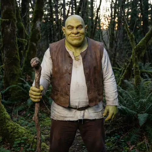 Fantasy Ogre Character in Medieval Outfit - Deep Forest Scene