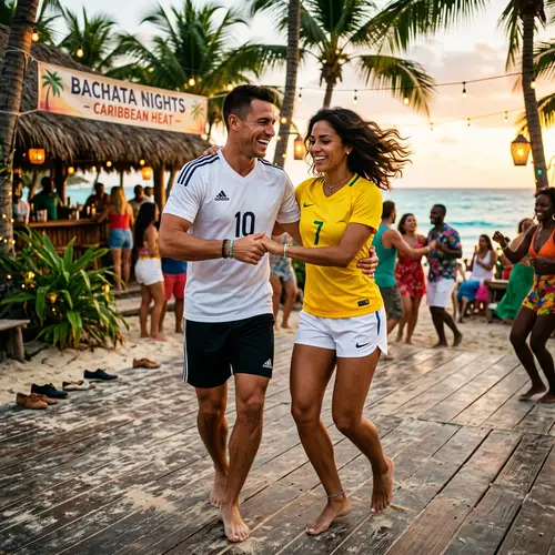 Bachata Dance with Fit Soccer Players in Caribbean Setting