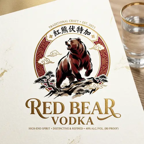 Red Bear Vodka Logo - Luxury Typography with Chinese Art Influence