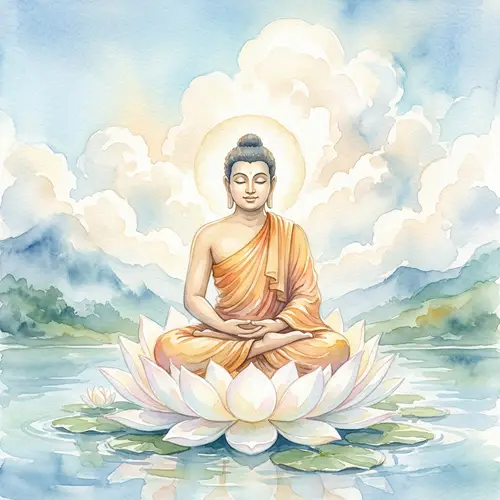 Buddha on Blooming Lotus | Calming Watercolor Art