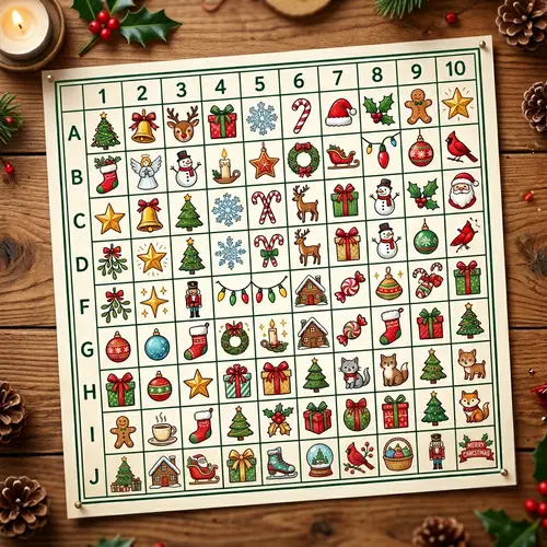Festive Christmas Grid Paper Illustration with Unique Icons