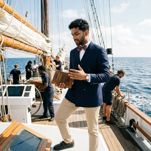 Young South-Asian Skipper Navigating Seas with Sophisticated Style