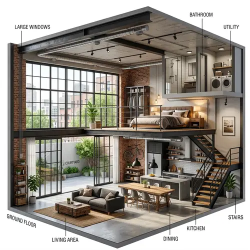 Industrial Loft House Floor Plan Design