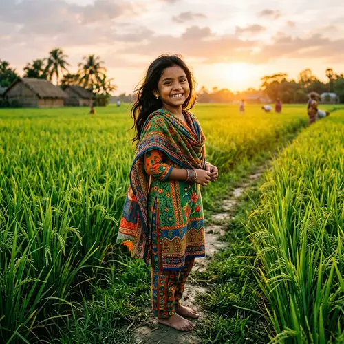 Innocent Bangladesh Girl in Vibrant Paddy Field