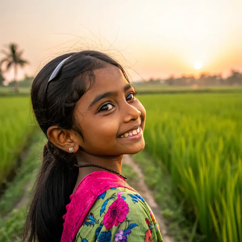 Innocent Bangladesh Girl in Vibrant Paddy Field