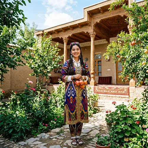 Uzbek Girl in Traditional Yard: Beauty of Uzbek Culture Captured