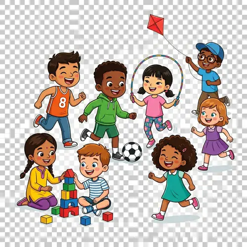 Diverse Kids Playing Together - Cartoon Image