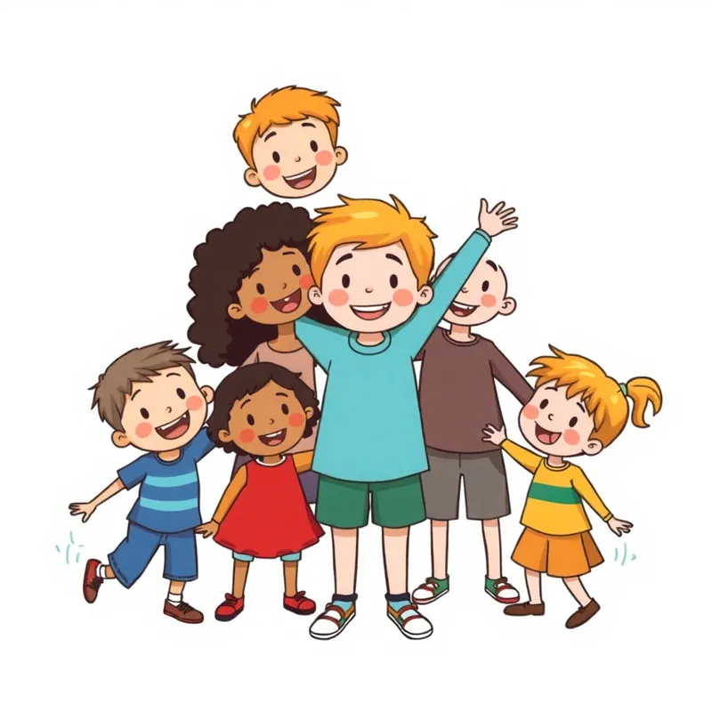 Diverse Kids Playing Together - Cartoon Image