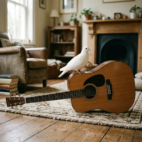 Guitar with White Dove Perched On Top | Musical Harmony