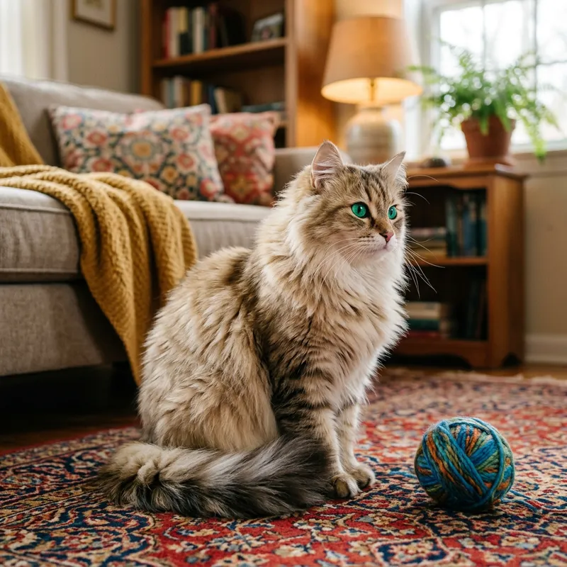 Graceful Feline with Emerald Eyes and Fluffy Tail - Gato