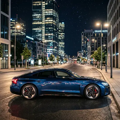 Sleek Modern Car Parked on City Street | Alloy Wheels & Skyline